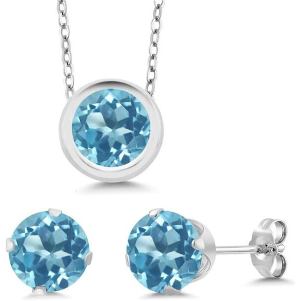 Gem Stone King Round Pendant and Earrings Jewelry Set For Women | 925